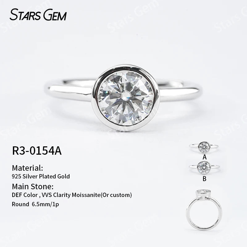 S925 Silver Round Brilliant Cut Moissanite Ring Solitaire Engagement Ring Fine Jewelry