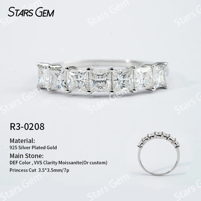 S925 Sterling Silver Ring Round Brilliant Cut Moissanite Ring Five Stone Wedding Ring