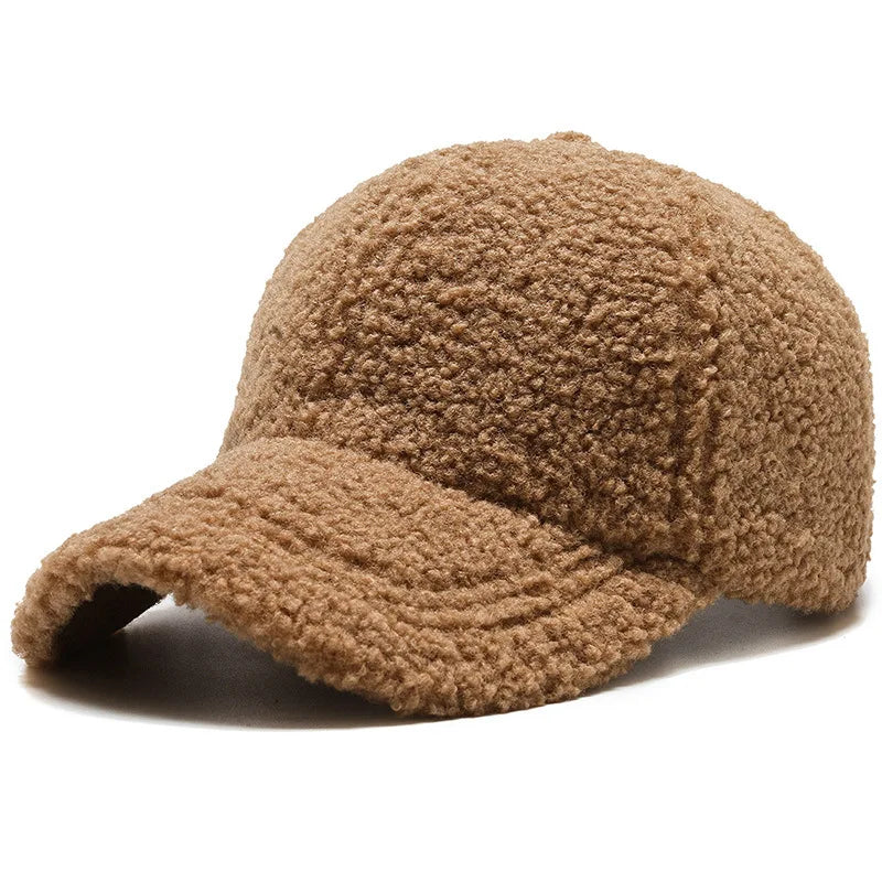 Solid Artificial Lamb Wool Baseball Cap Women Men Autumn Winter Hats Keep Warm Cap Plush Baseball Caps Outdoor Sunshade Dad Hat