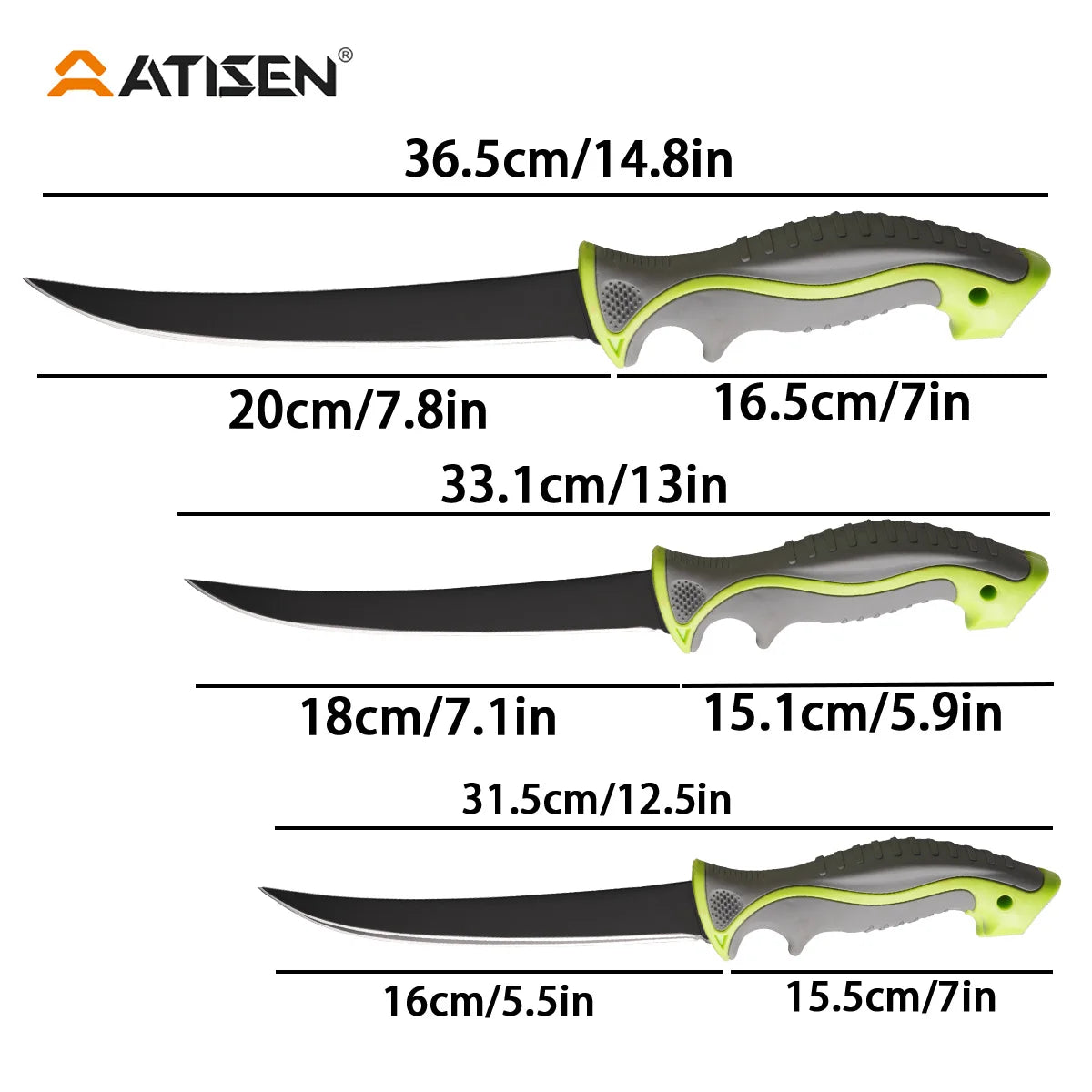 ATISEN 8PC Seahorse Styled Fishing Horn Knife Set, Fishing Tool with Protective Sheath Filleting Knife, Cut Resistant Gloves, Cleaning Sponge, Fishing Line Cutter and Stretch Cord Anti Loss Device, Perfect Gift for Men