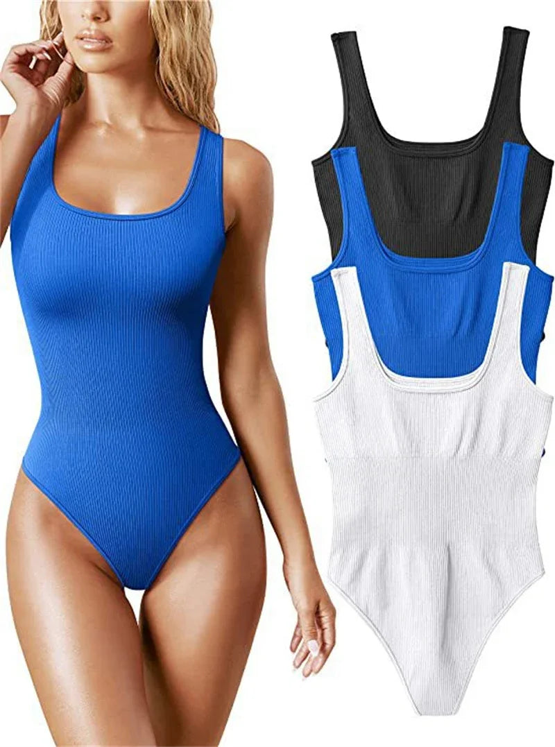 Seamless Sculpting Shaper Tank Top Solid Knit Rib Bodysuits Women Sleeveless Backless Romper Jumpsuit Beach Wear Bodysuits