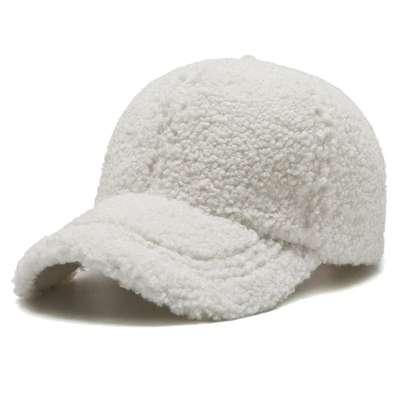 Solid Artificial Lamb Wool Baseball Cap Women Men Autumn Winter Hats Keep Warm Cap Plush Baseball Caps Outdoor Sunshade Dad Hat