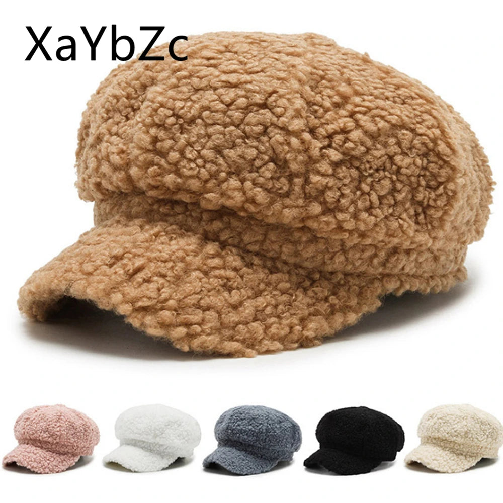 New Autumn and Winter  Lamb Hair Fashion Basin Cap Men and Women All-match Teddy Cashmere Fisherman Hat