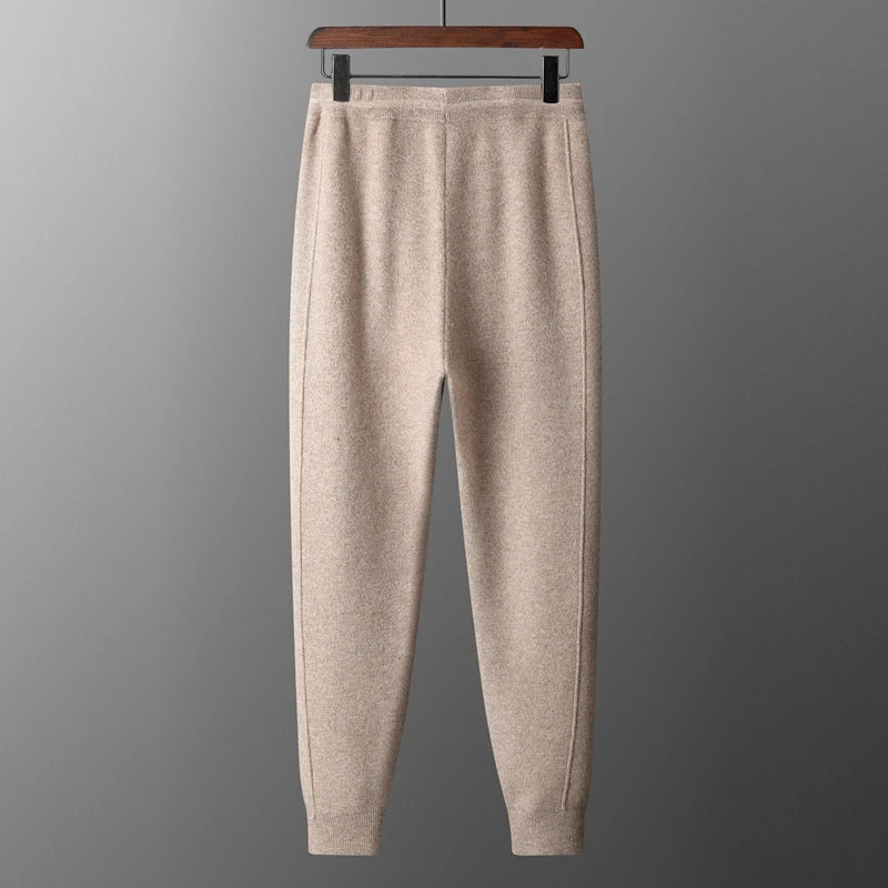 100% Merino Wool Men's Pants autumn and Winter Thickened High Waisted Small Leg Pants Casual Business Knitted Sweatpants Warm