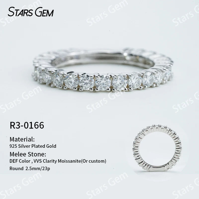 Starsgem S925 Sterling Silver Round Brilliant Cut Moissanite Five Stone Diamond Ring