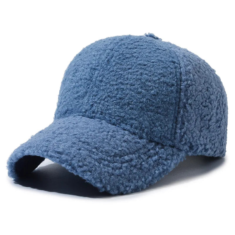 Solid Artificial Lamb Wool Baseball Cap Women Men Autumn Winter Hats Keep Warm Cap Plush Baseball Caps Outdoor Sunshade Dad Hat