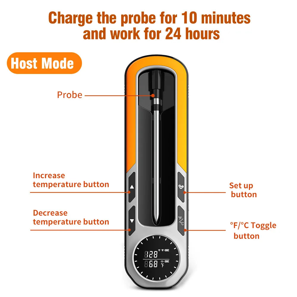 Wireless Bluetooth Meat Thermometer Digital Meat Thermometer Probe with APP LCD Screen Real-time monitoring for BBQ Oven Smoker