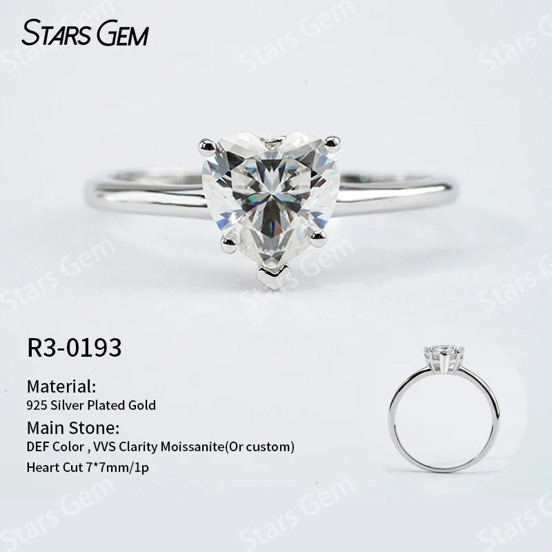 S925 Silver Round Brilliant Cut Moissanite Ring Solitaire Engagement Ring Fine Jewelry