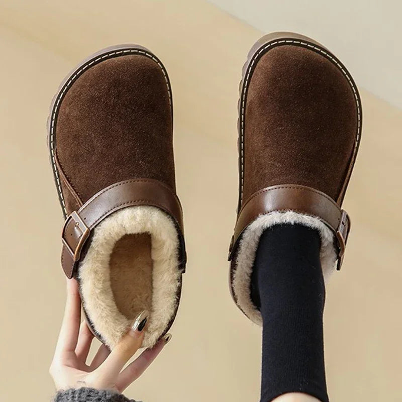 Fur Women Flats Slippers Platform Warm Walking Shoes 2024 Trend Winter New Short Plush Cotton Mules Shoes Home Fad Flip Flops