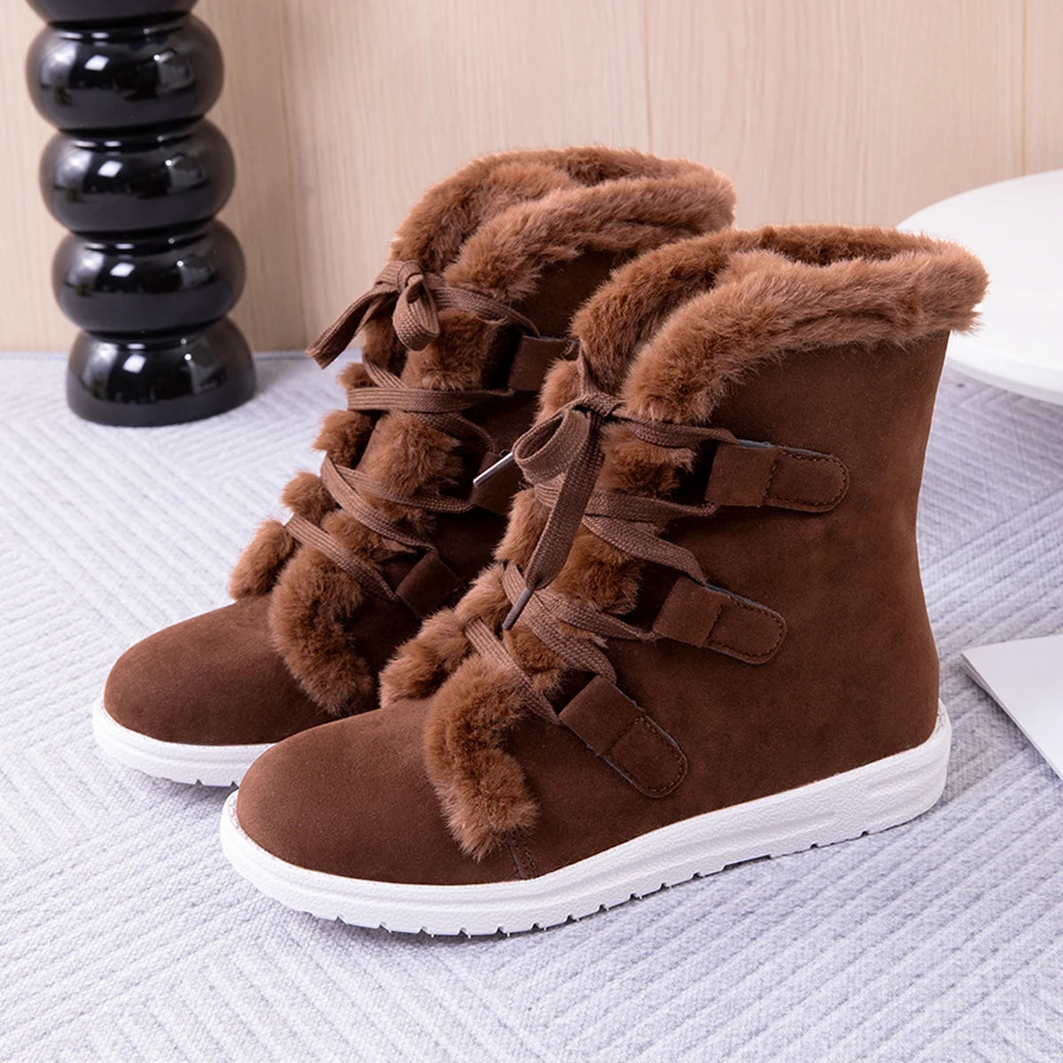 Snow Boots Women's Shoes Short Boot Winter Wedges Luxury Elegant Woman Lolita Furry Sneakers Pink Cute Comfortable Flat on Offer