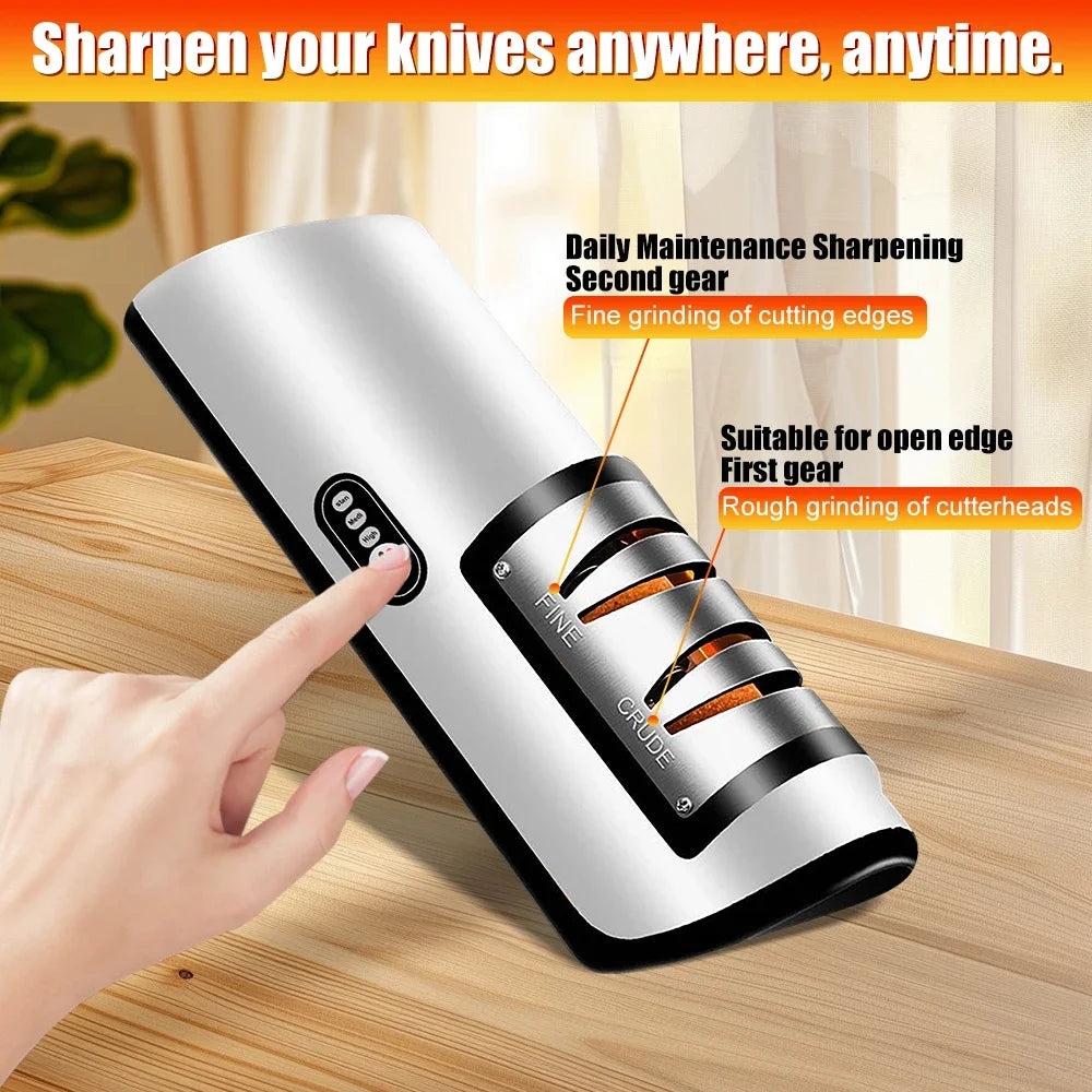 Electric Knife Sharpener Professional Fully Automatic Handheld Knife Sharpener Kitchen 4 Gears 3-Stage Quickly Sharpening Tools