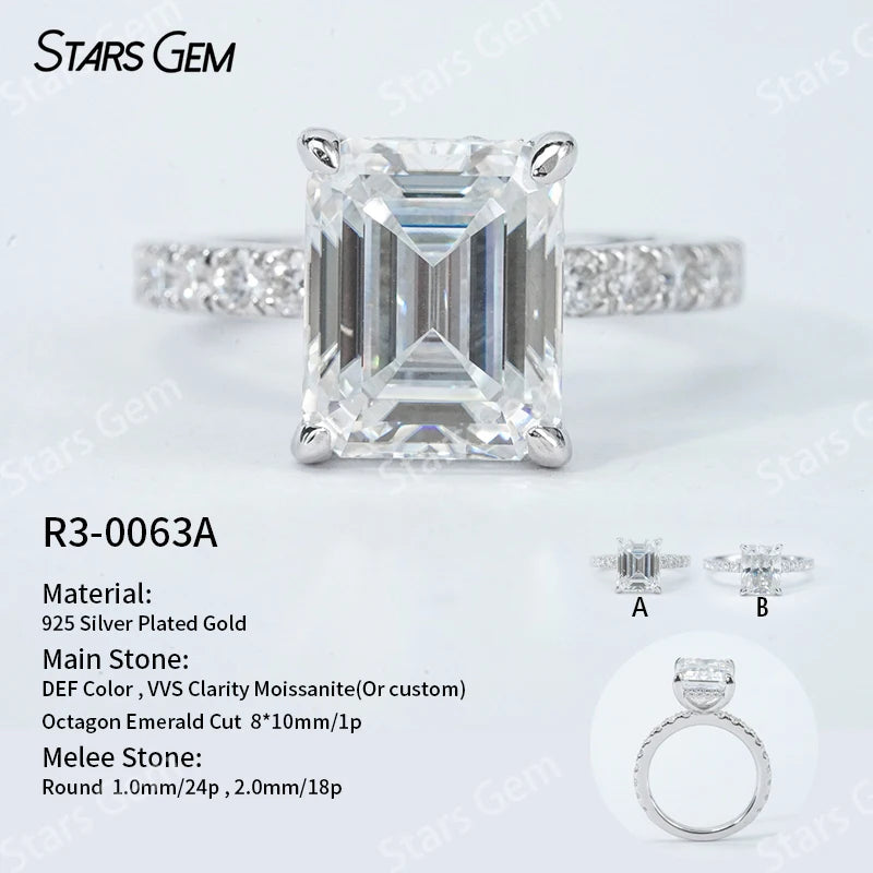 S925 Silver Round Brilliant Cut Moissanite Ring Solitaire Engagement Ring Fine Jewelry