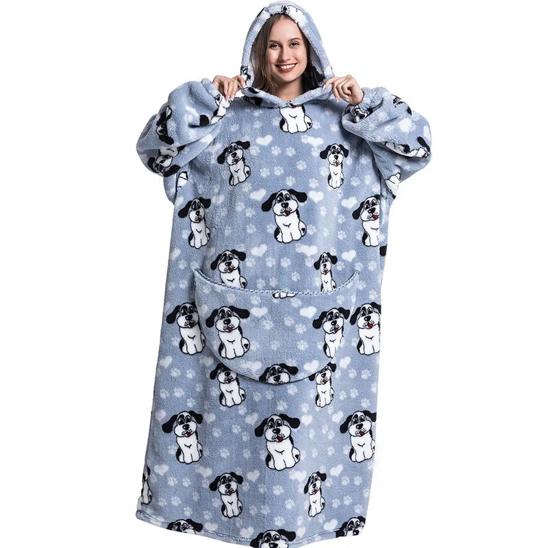 Fashion Blanket Hoodies Women Warm Pullovers Loose  Sweatshirts Long Comfortable Ladies Cartoon Printed  Autumn Winter