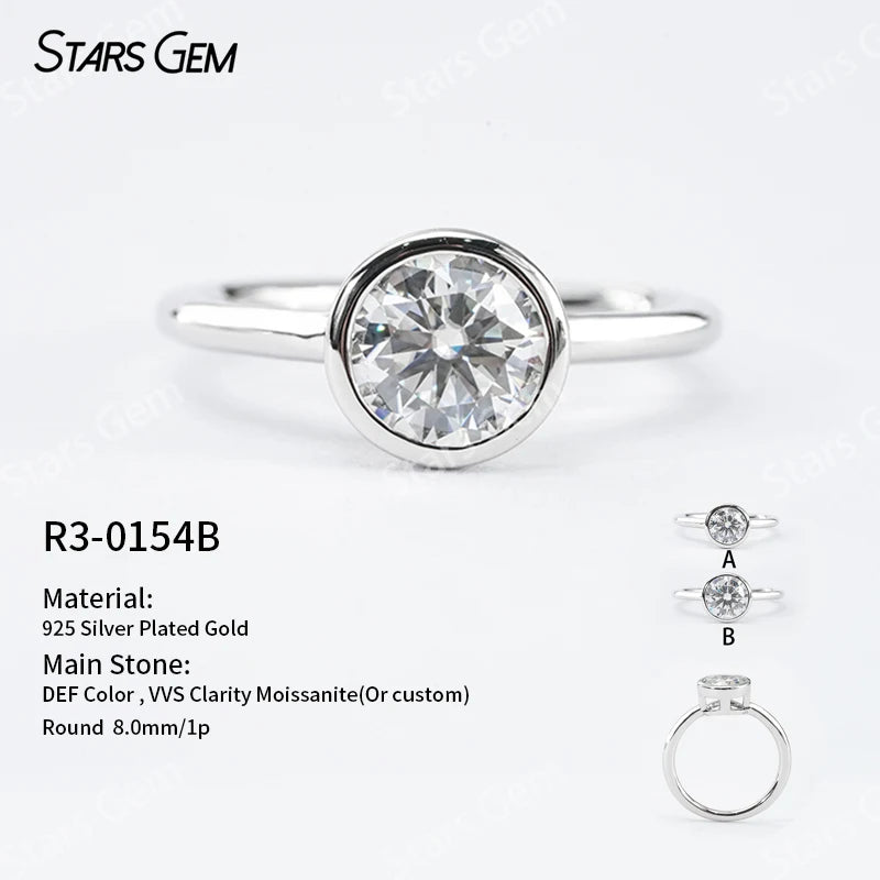 S925 Silver Round Brilliant Cut Moissanite Ring Solitaire Engagement Ring Fine Jewelry