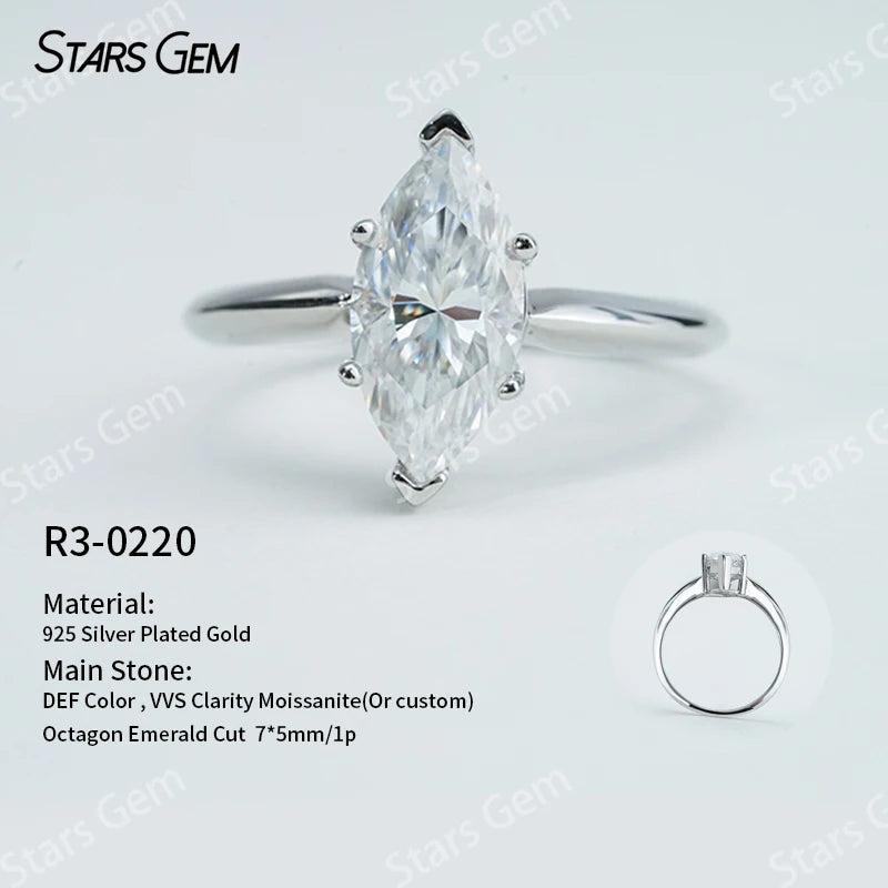 S925 Silver Round Brilliant Cut Moissanite Ring Solitaire Engagement Ring Fine Jewelry