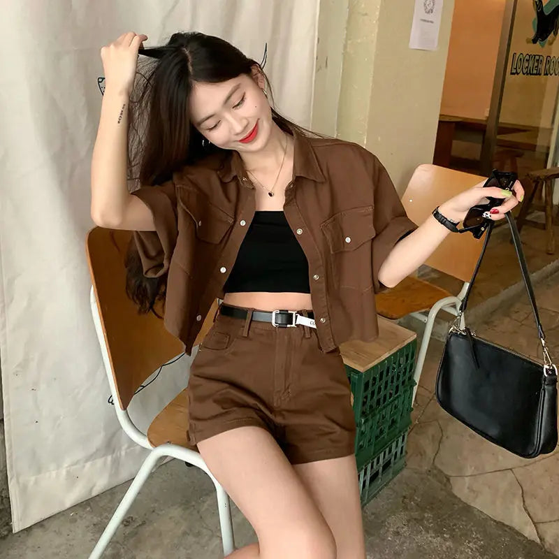 Retro Denim Fashion Set for Women's Summer 2024 New Korean Style Shorts with a Sense of Luxury and Age Reduction Two-piece Set