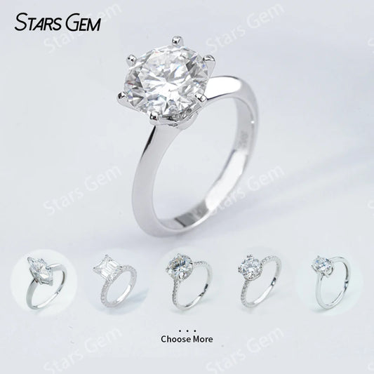 S925 Silver Round Brilliant Cut Moissanite Ring Solitaire Engagement Ring Fine Jewelry