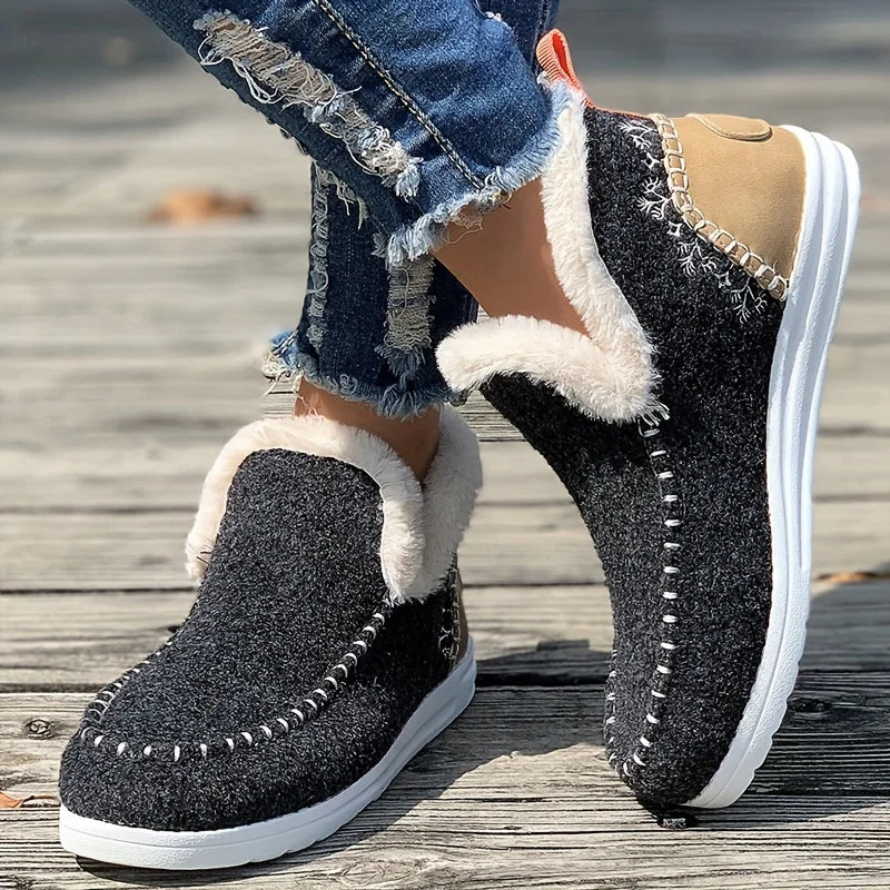 Cozy Winter Warmth Shoes - Plush Lined, Thermal Insulation, Round Toe, Slip-On Design, Comfortable Outdoor Walking Shoes for Col