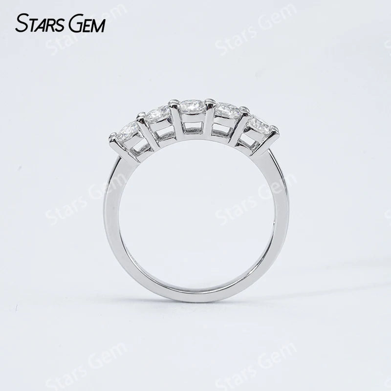 S925 Sterling Silver Ring Round Brilliant Cut Moissanite Ring Five Stone Wedding Ring