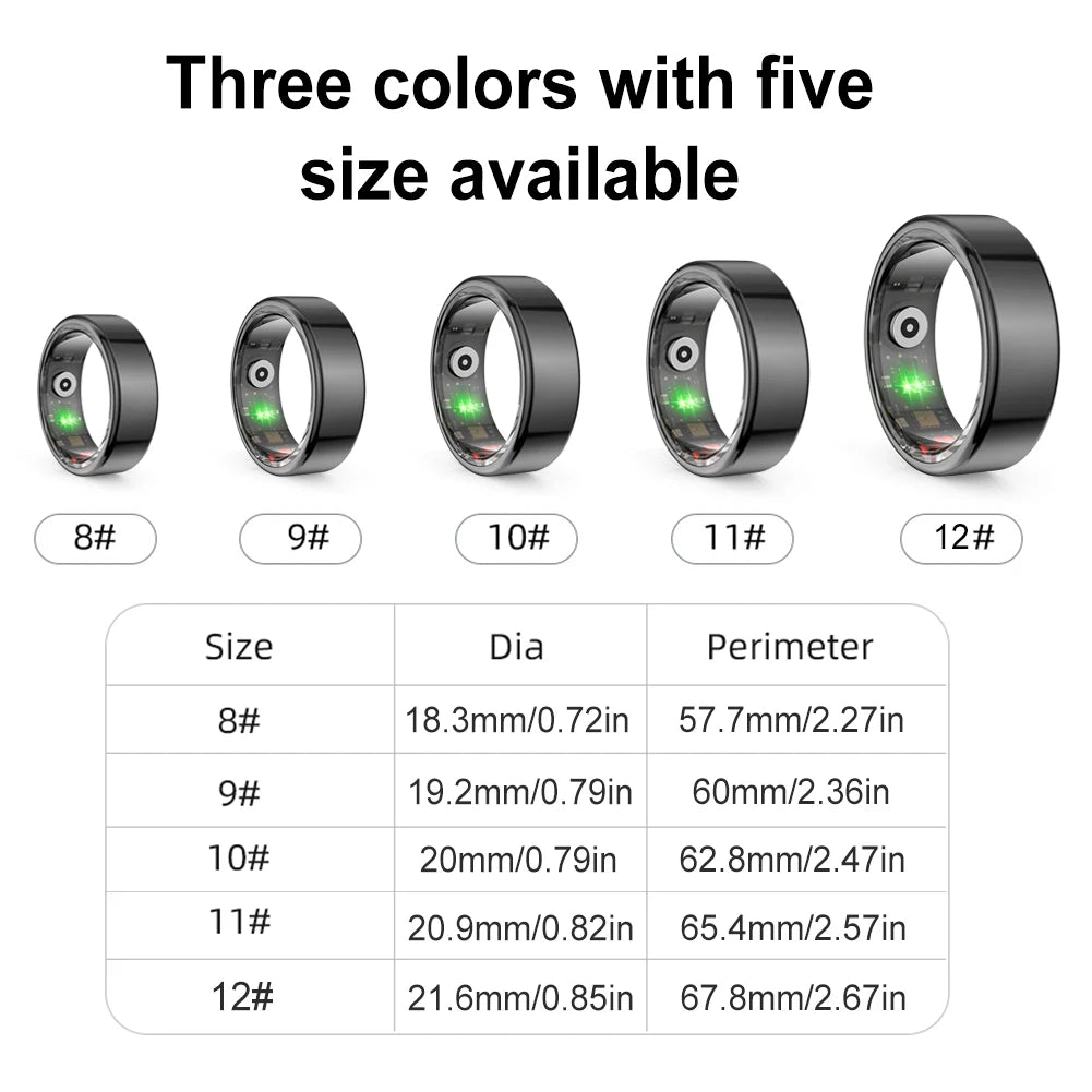 R02 Smart Ring Military Grade Titanium Steel Shell Health Monitoring IP68 & 3ATM Waterproof Multi-sport Modes for IOS Android