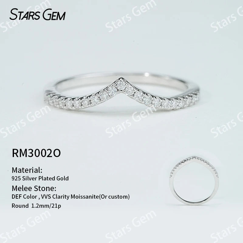 Starsgem S925 Sterling Silver Round Brilliant Cut Moissanite Five Stone Diamond Ring