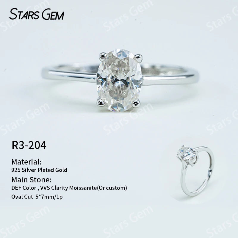 S925 Silver Round Brilliant Cut Moissanite Ring Solitaire Engagement Ring Fine Jewelry