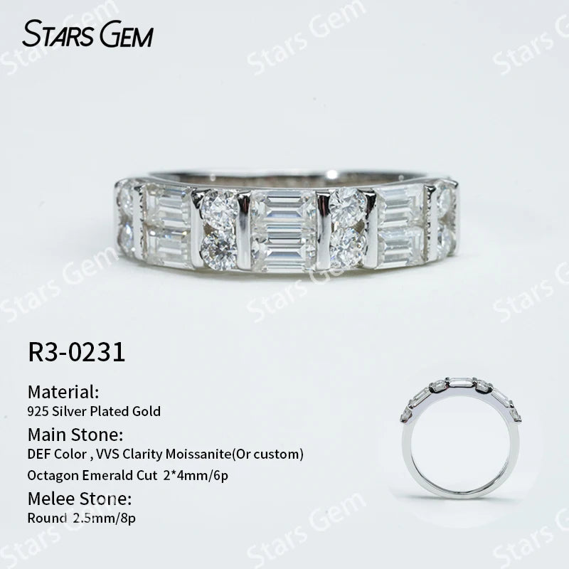 S925 Sterling Silver Ring Round Brilliant Cut Moissanite Ring Five Stone Wedding Ring