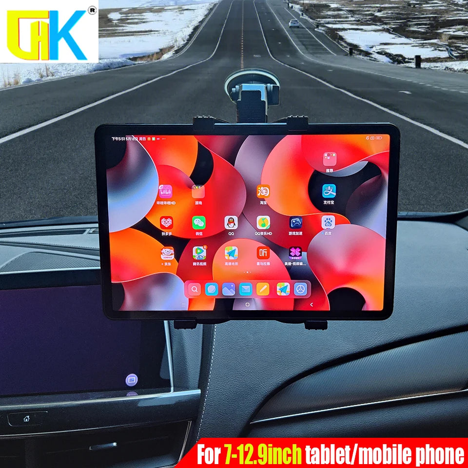 HKGK Tablet Car Holder Stand For iPad Air 1 2 Mini 2 3 4 Pro 9.7 10.5 Universal Windshield Mount For 7 to 12.9 Inch Samsung Tab