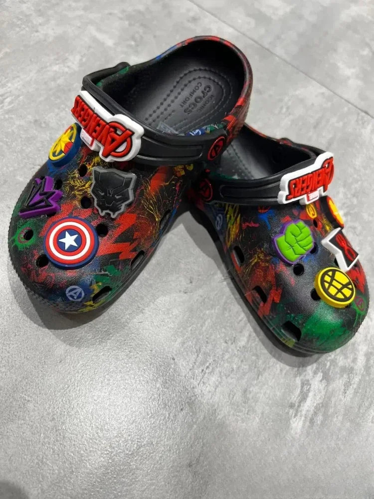 Original Crocs x The Avengers Kawaii Cartoon Cute Girls Boys Sandals Children Slippers Non-Slip Beach Home  Hole Shoes Gift