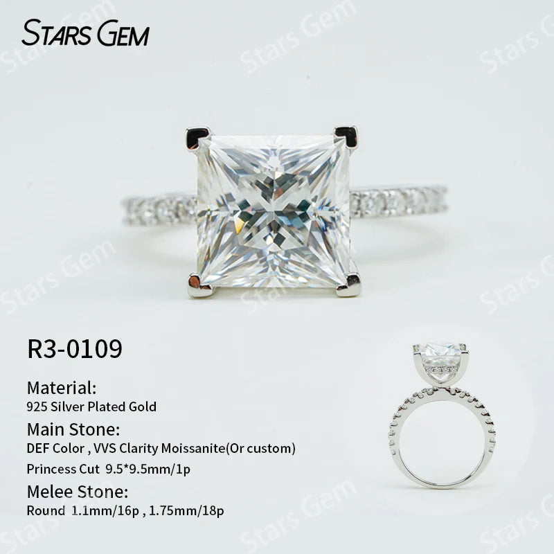 S925 Silver Round Brilliant Cut Moissanite Ring Solitaire Engagement Ring Fine Jewelry