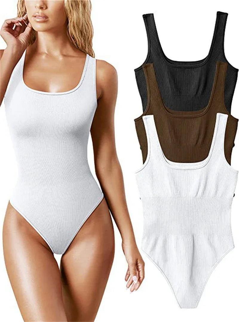 Seamless Sculpting Shaper Tank Top Solid Knit Rib Bodysuits Women Sleeveless Backless Romper Jumpsuit Beach Wear Bodysuits