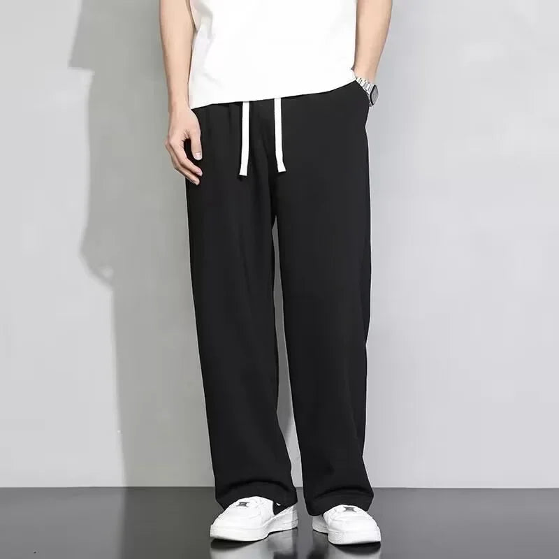 Men's Grey Loose-fit Straight-leg Casual Pants Summer Lightweight Draped Wide-leg Sweatpants For Men Comfortable Long Pants