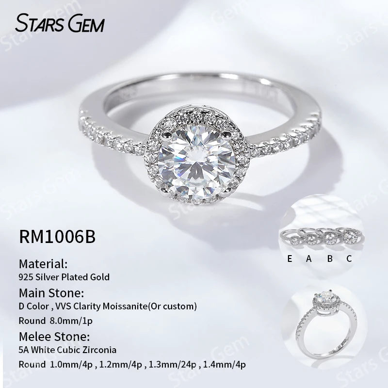 S925 Silver Round Brilliant Cut Moissanite Ring Solitaire Engagement Ring Fine Jewelry