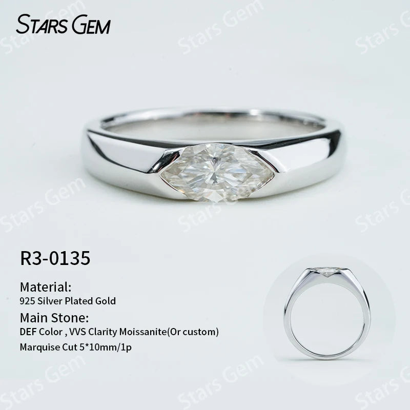 S925 Silver Round Brilliant Cut Moissanite Ring Solitaire Engagement Ring Fine Jewelry