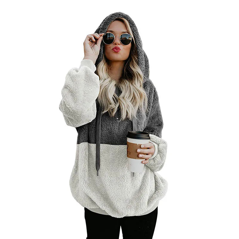 Wintertime Sherpa Fleece Hoodies For Women Fuzzy Oversized Zip Up Hoodie With Pockets Casual Pullover Hooded Sweatshirt CYXX181