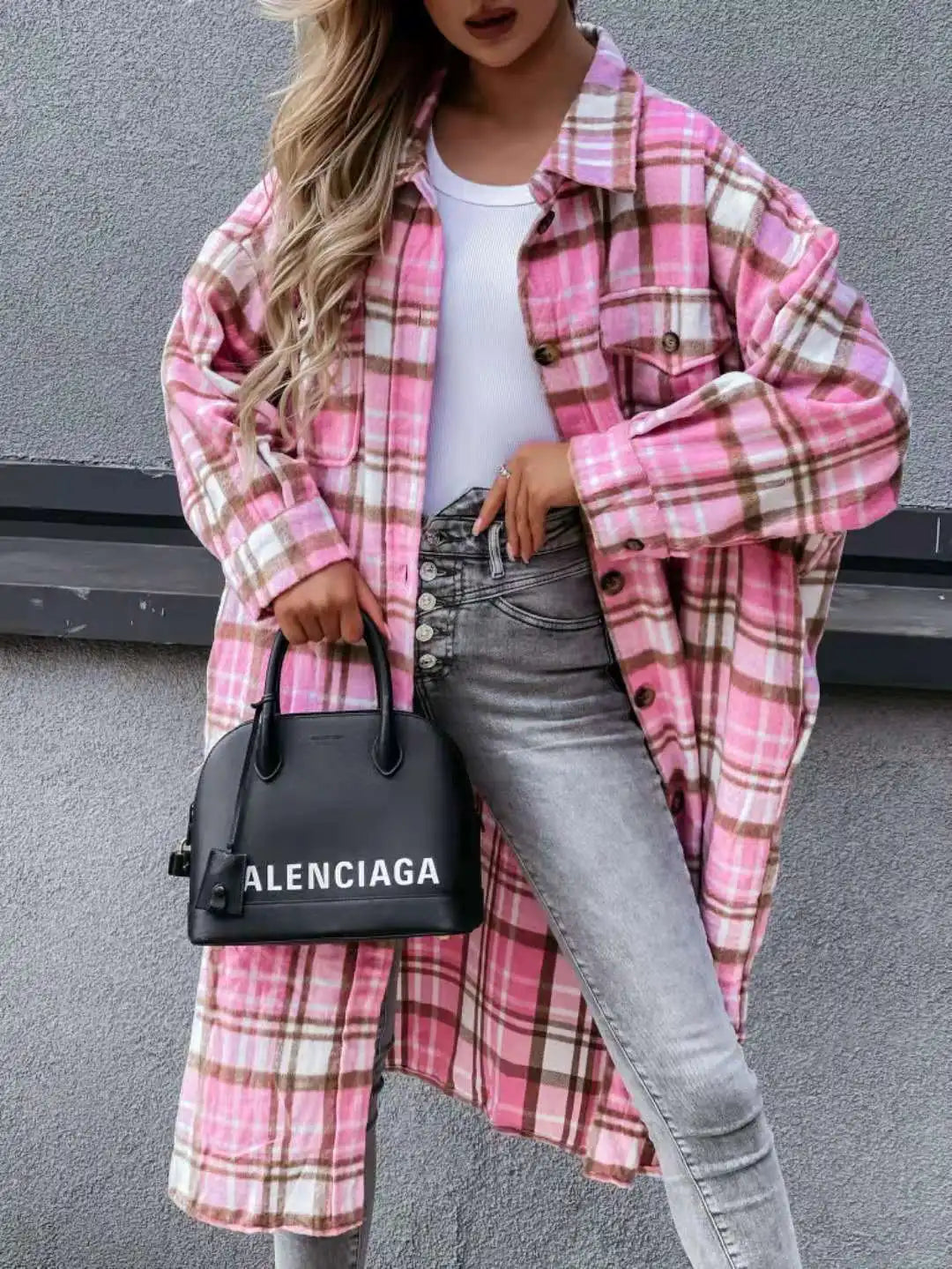 Long Plaid Shirt Coats Women Autumn Oversized Checkered Shirt Female Fashion Vintage Loose Single Breasted Long Cardigans Lady