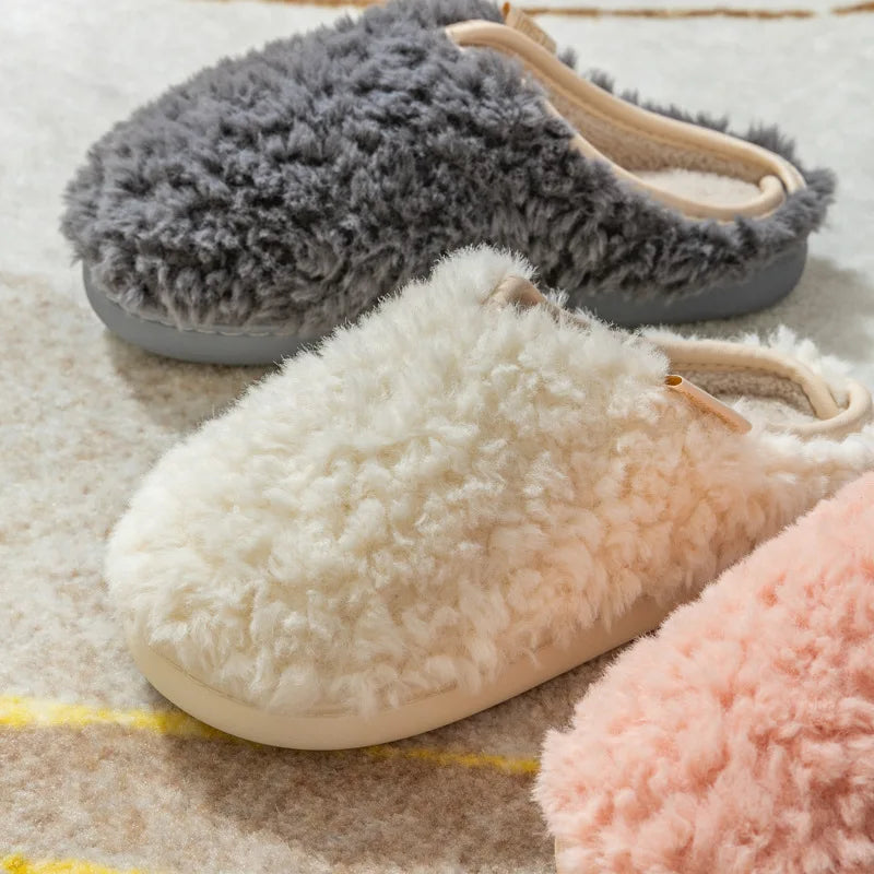 Crestar Warm Fluffy Women Slippers Winter New Indoor Soft Sole Fuzzy Bedroom Flat Slides Non-slip Fleece Lind Fur House Slippers