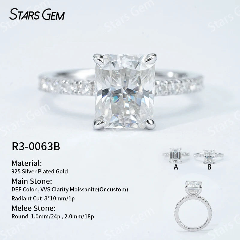 S925 Silver Round Brilliant Cut Moissanite Ring Solitaire Engagement Ring Fine Jewelry