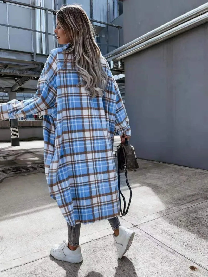 Long Plaid Shirt Coats Women Autumn Oversized Checkered Shirt Female Fashion Vintage Loose Single Breasted Long Cardigans Lady