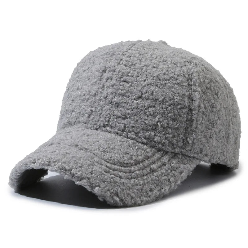 Solid Artificial Lamb Wool Baseball Cap Women Men Autumn Winter Hats Keep Warm Cap Plush Baseball Caps Outdoor Sunshade Dad Hat