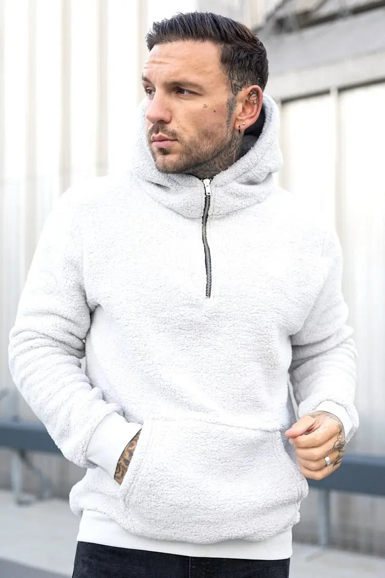 Men's Fuzzy Sherpa Sweatshirt Fashion Pullover Fleece Hoodies Plush Men's Hooded Sweater Coat