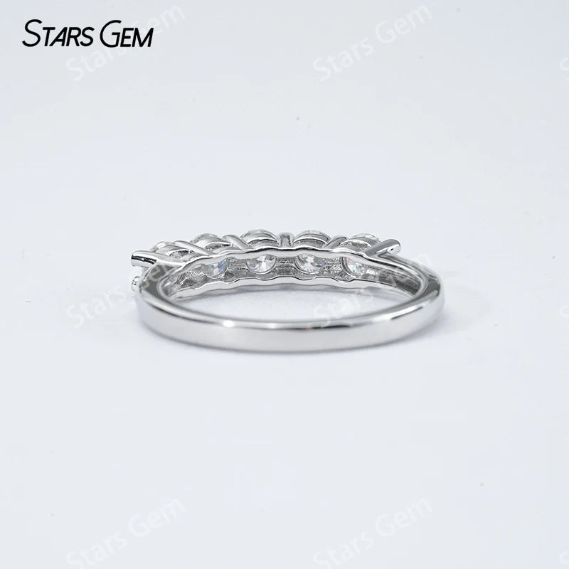 S925 Sterling Silver Ring Round Brilliant Cut Moissanite Ring Five Stone Wedding Ring