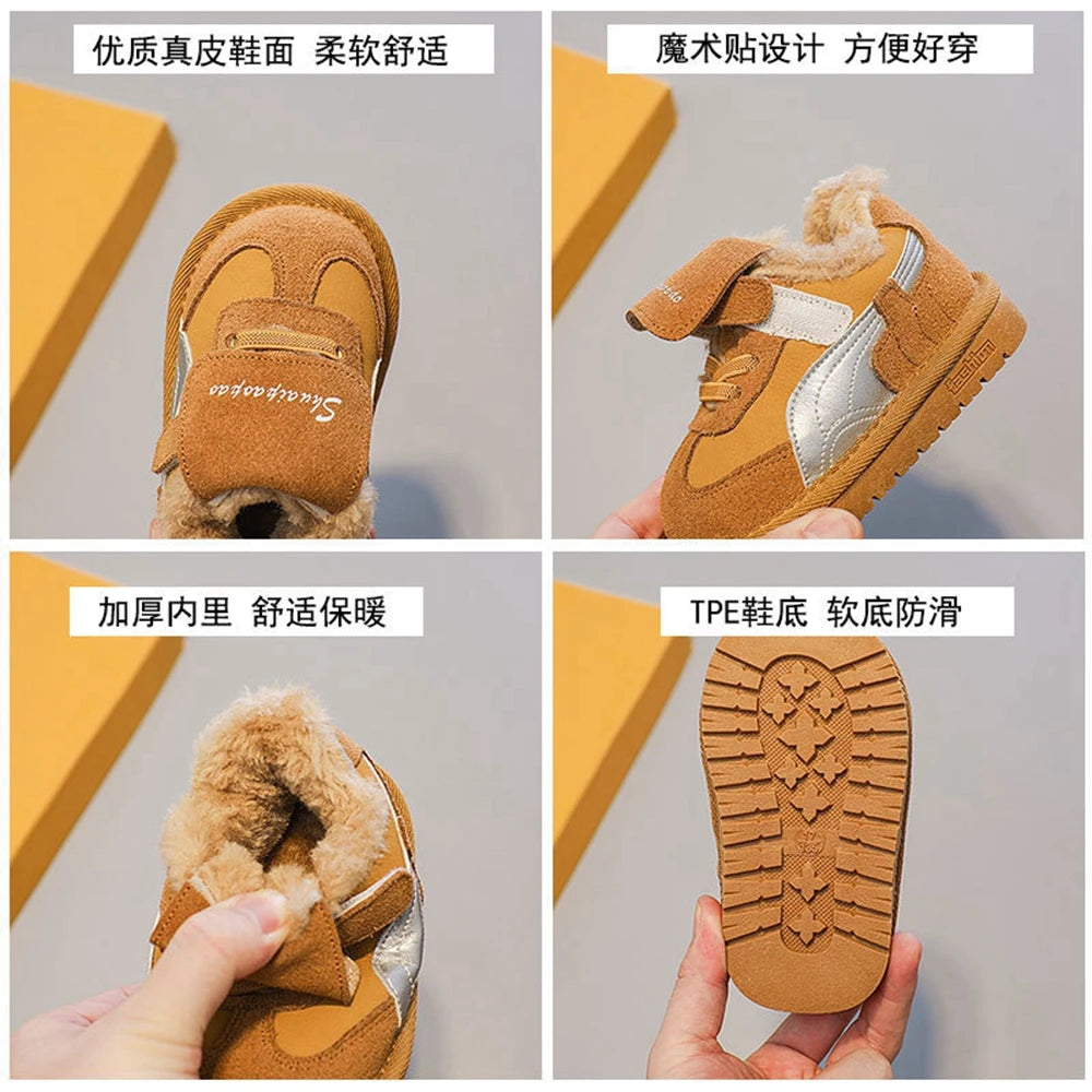 1Y-6Y Winter Boys Cotton Sports Shoes Children's Suede Warm Snow Boots Girls Plush Thick Comfortable Cotton Shoes