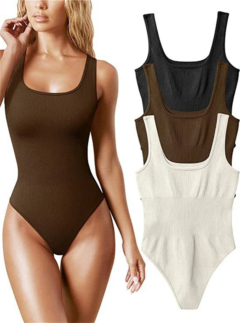 Seamless Sculpting Shaper Tank Top Solid Knit Rib Bodysuits Women Sleeveless Backless Romper Jumpsuit Beach Wear Bodysuits