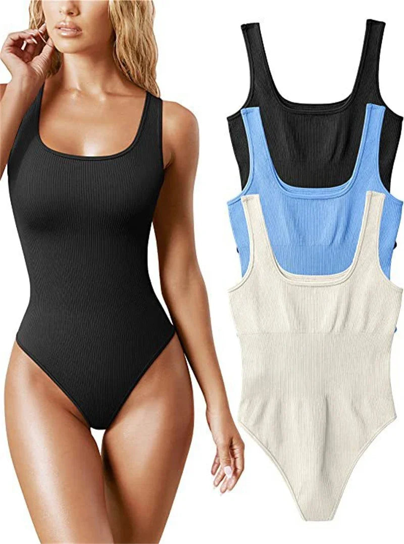 Seamless Sculpting Shaper Tank Top Solid Knit Rib Bodysuits Women Sleeveless Backless Romper Jumpsuit Beach Wear Bodysuits