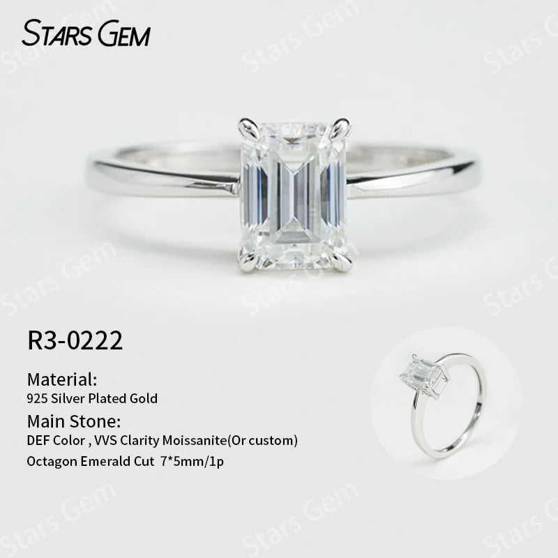 S925 Silver Round Brilliant Cut Moissanite Ring Solitaire Engagement Ring Fine Jewelry