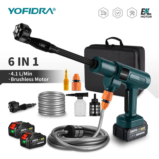 YOFIDRA 200Bar 3500W Brushless Car Water Gun 6 IN 1 High Pressure Electric Washing Cleaning Spray Gun For Makita 18V Battery