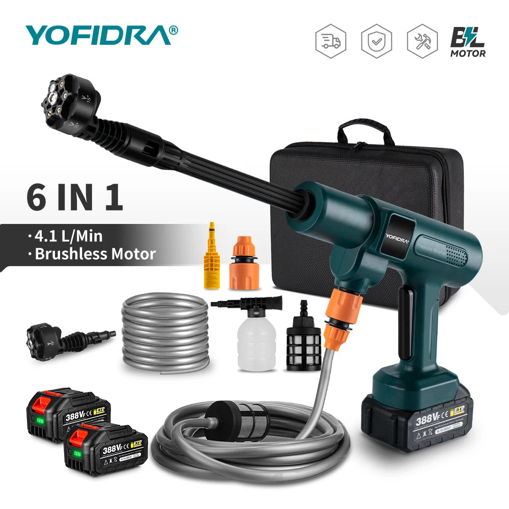 YOFIDRA 200Bar 3500W Brushless Car Water Gun 6 IN 1 High Pressure Electric Washing Cleaning Spray Gun For Makita 18V Battery