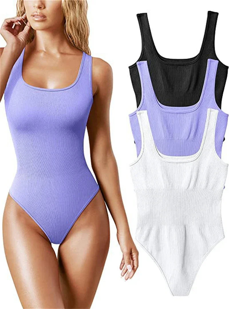 Seamless Sculpting Shaper Tank Top Solid Knit Rib Bodysuits Women Sleeveless Backless Romper Jumpsuit Beach Wear Bodysuits