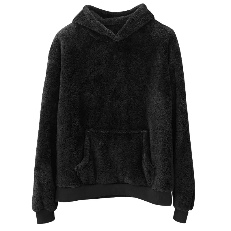 2024 Winter New Double-faced Fleece Youth Hooded Sweater Men's Lambswool Winter Pullover Jacket